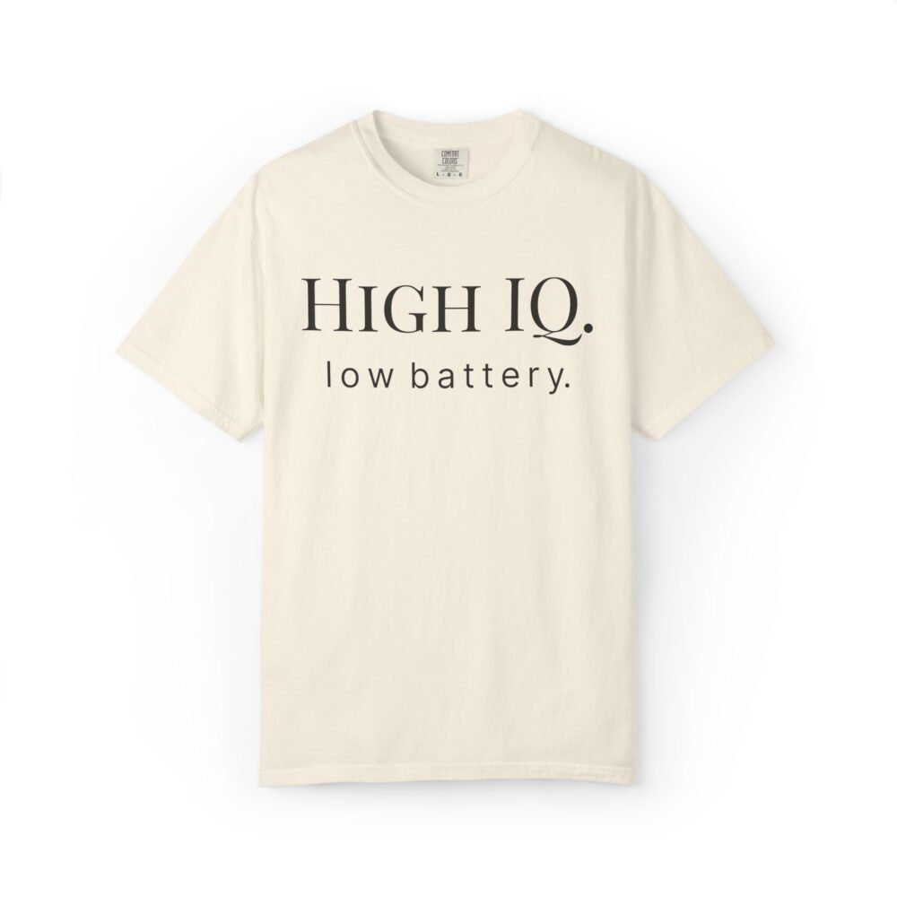 high iq. low battery. t shirt — funny smart casual tee
