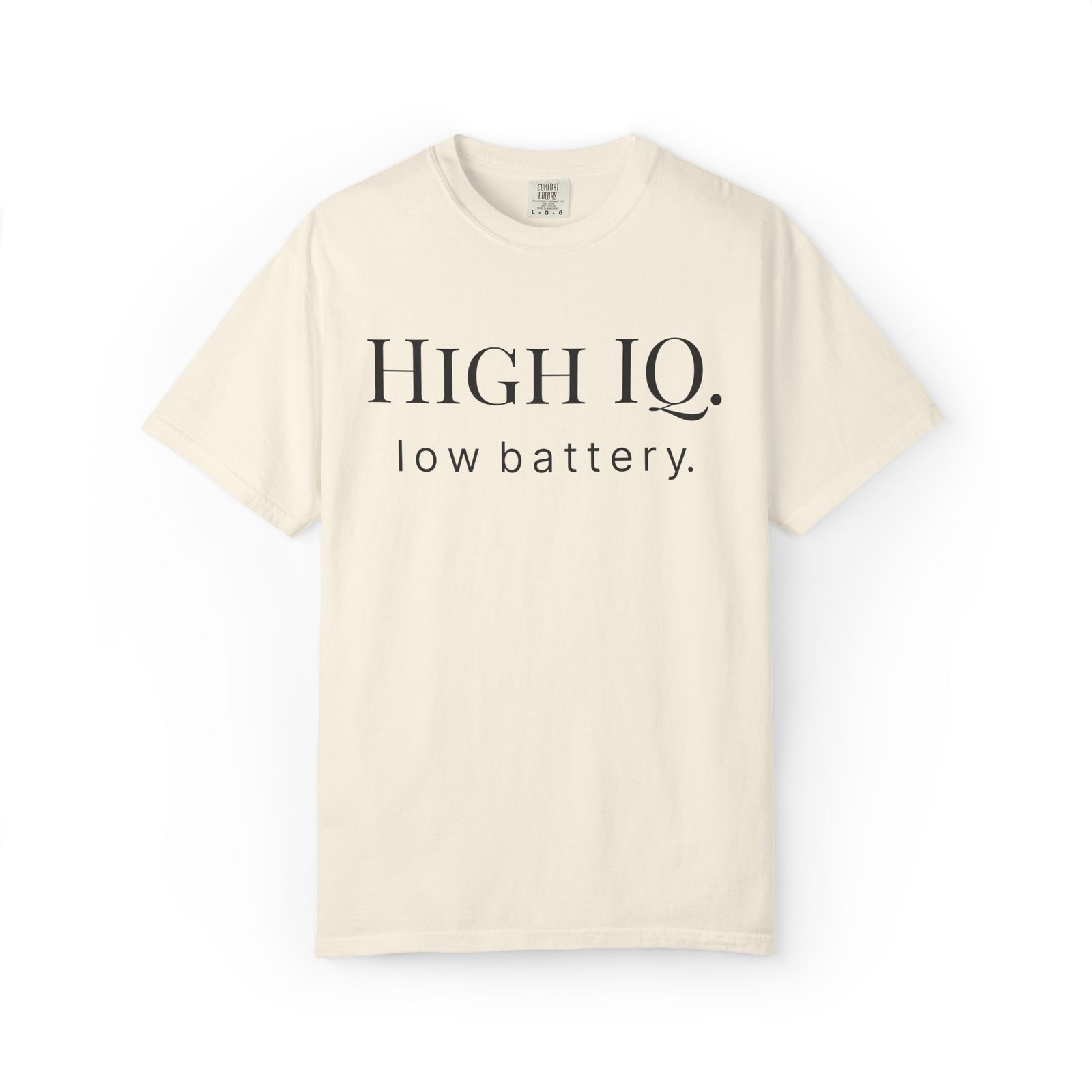 high iq. low battery. t shirt — funny smart casual tee