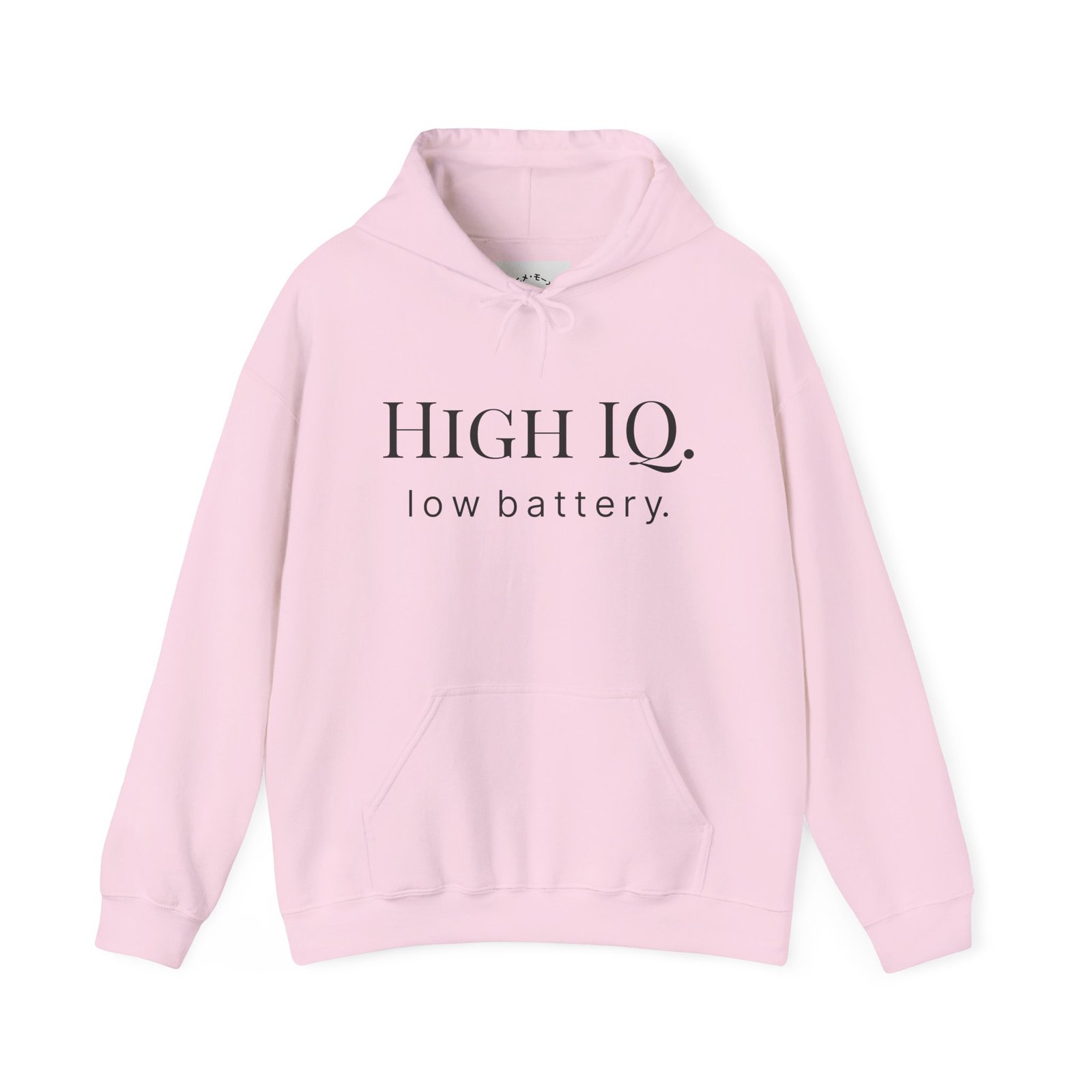 hoodie “high iq. low battery.” minimalist funny quote pullover